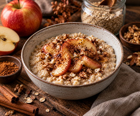 Porridge mit Apfel auf Tisch