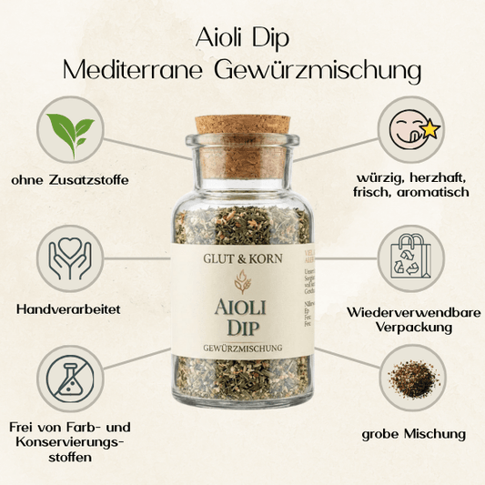 Aioli Dip Gewürzmischung zum Anmischen von Aioli mit getrockneten Gewürzen, Ritualmanufaktur, Glut & Korn