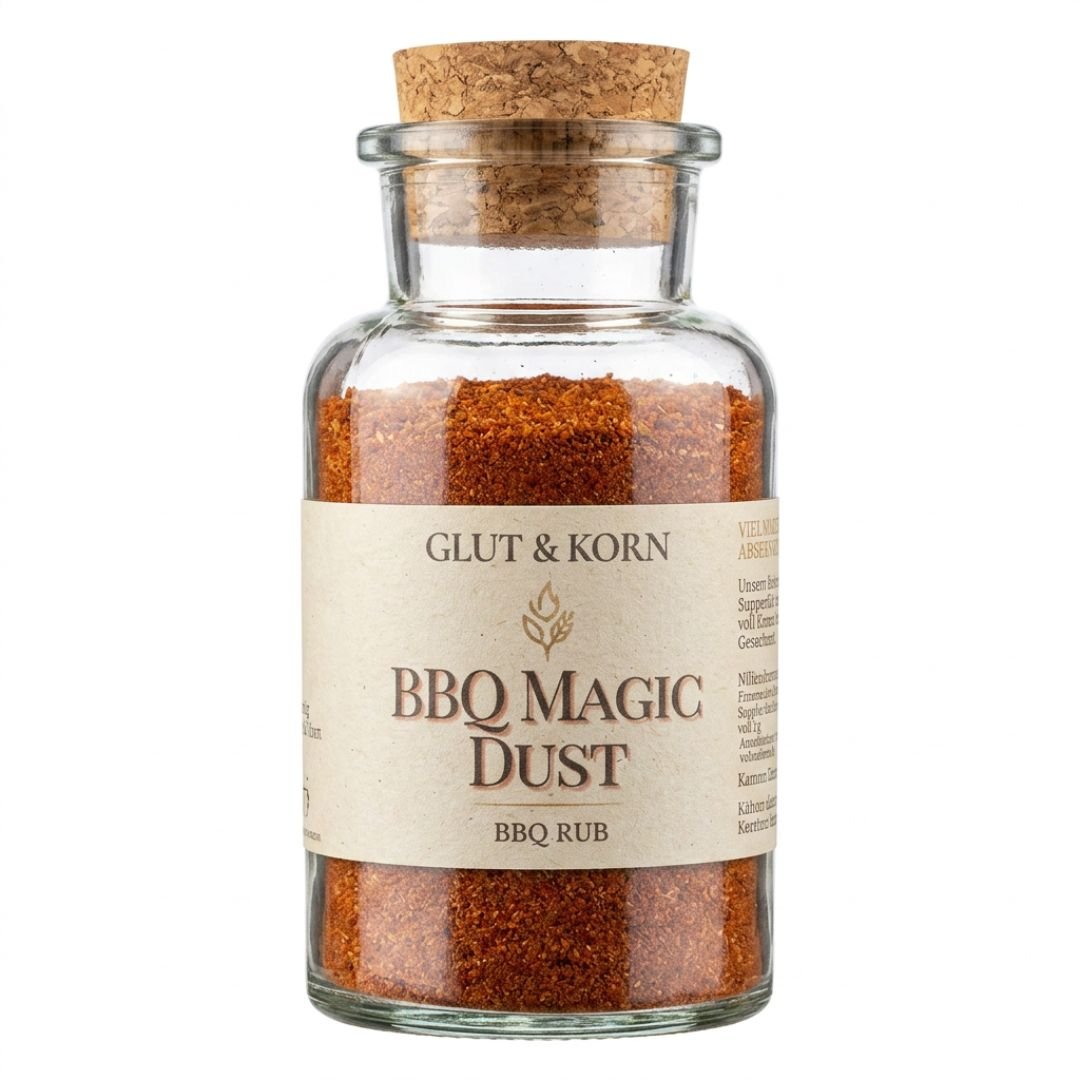 ohne Hintergrund, BBQ Magic Dust Rub Marinade, zum Würzen von Fleisch, Tofu, Fleischalternativen oder Gemüse, für einen BBQ-Geschmack und ein Grillerlebnis, 190g - Ritualmanufaktur.de Glut & Korn