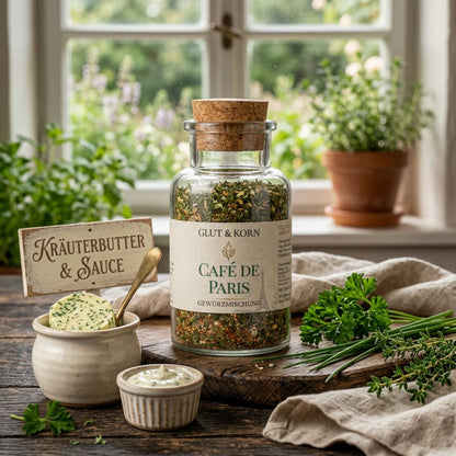 Café de Paris klassische Gewürzmischung für Soßen und Dip und zum Verfeinern von Gemüse und Fleisch, 110g, Ritualmanufaktur Glut & Korn