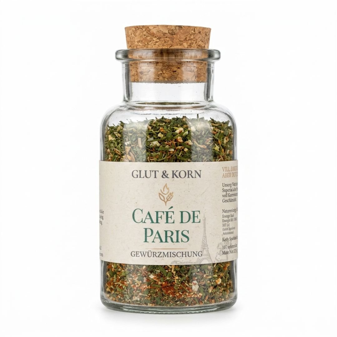 Nahaufnahme, Café de Paris klassische Gewürzmischung für Soßen und Dip und zum Verfeinern von Gemüse und Fleisch, 110g, Ritualmanufaktur Glut & Korn