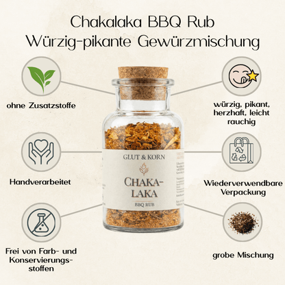 Vorteile von Chakalaka Gewürzmischung, BBQ Rub perfekt für ein Dry Rub mit Fleisch, Gemüse oder Alternativen, 130g, Ritualmanufaktur Glut & Korn