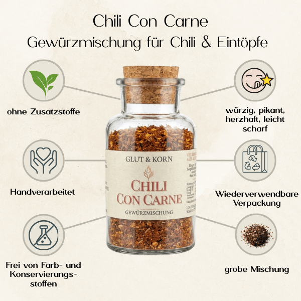 Chili Con Carne Gewürzmsischung zum Würzen von Chili und Eintöpfen, Ritualmanufaktur, Glut & Korn