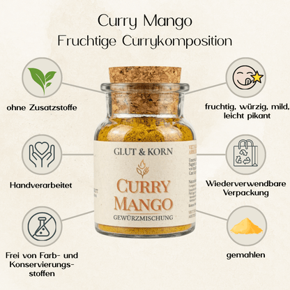 Curry Mango, als fruchtige Alternative zu normalem Curry, für herzhafte Speisen und Currys, Ritualmanufaktur