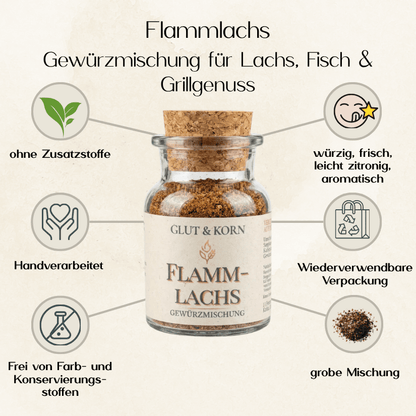 Vorteile von Flammlachs Gewürzmischung für Verfeinern von Fisch und BBQ, Ritualmanufaktur Glut & Korn
