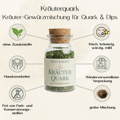 Vorteile von Kräuterquark Gewürzmischung zum Verfeinern von Quarks und Dip, frische Gewürzmischung, Ritualmanufaktur Glut & Korn