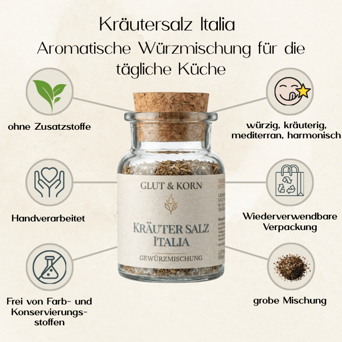 Kräutersalz Italia, zum Würzen von Speisen mit italienischem Touch, Ritualmanufaktur, Glut & Korn
