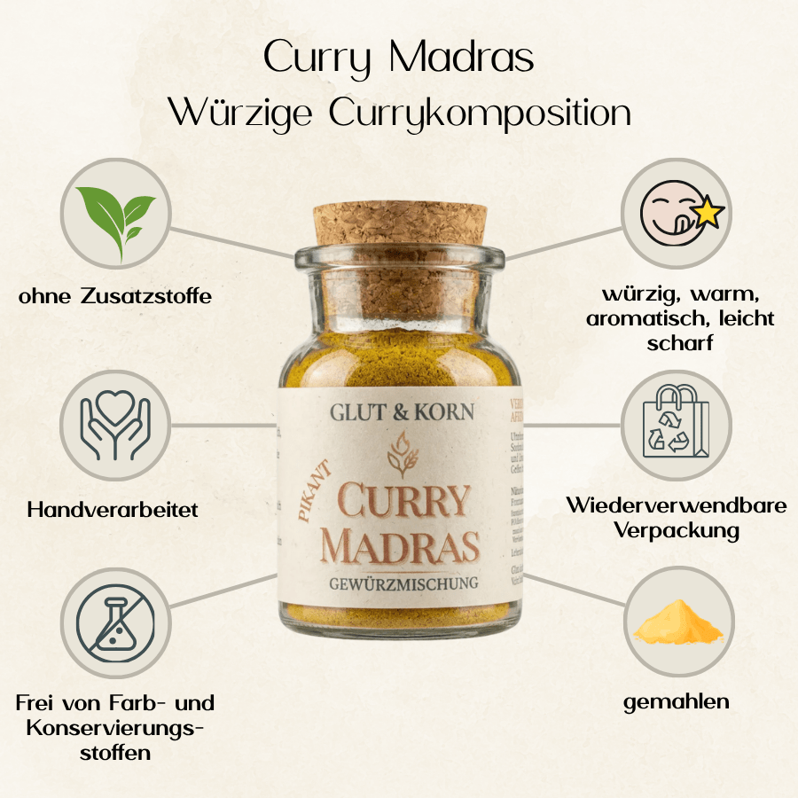 Würzige Currymischung, leicht pikant, für Currys und herzhafte Speisen, Ritualmanufaktur