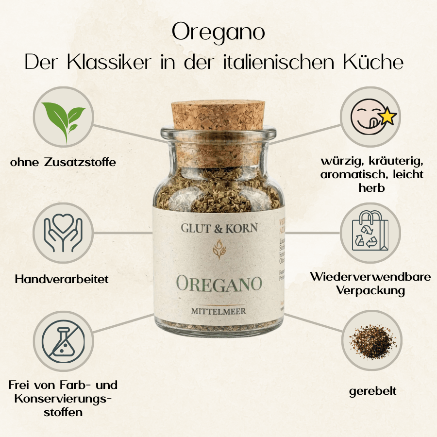Oregano, der Klassiker in der italienischen Küche zum Verfeinern von pizza, Pasta und herzhaften Gerichten