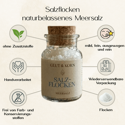 Vorteile Salzflocken, naturbelassenes Meersalz, zum Salzen von Speisen und Ritualkakao, Ritualmanufaktur, Glut & Korn